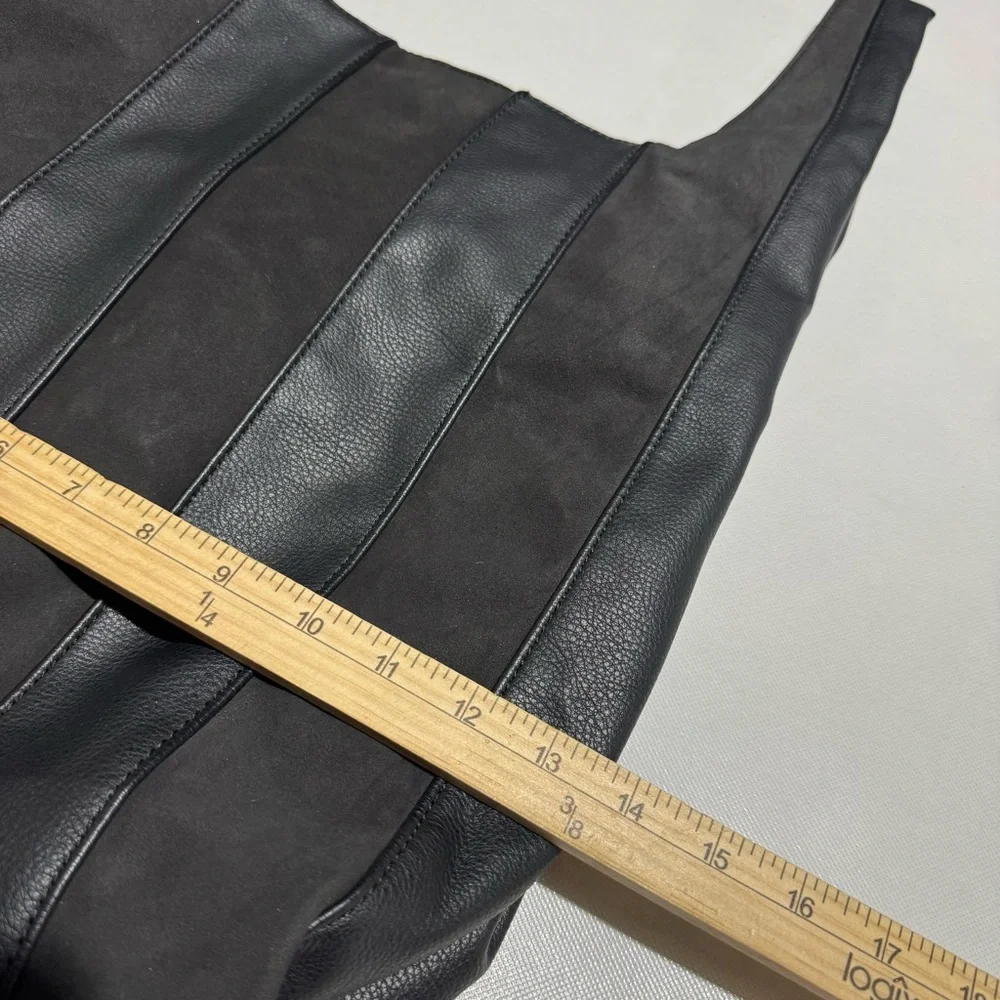 Urban‎ Expressions Black Leather Suede Stripe Patchwork Hobo Bag Purse Edgy